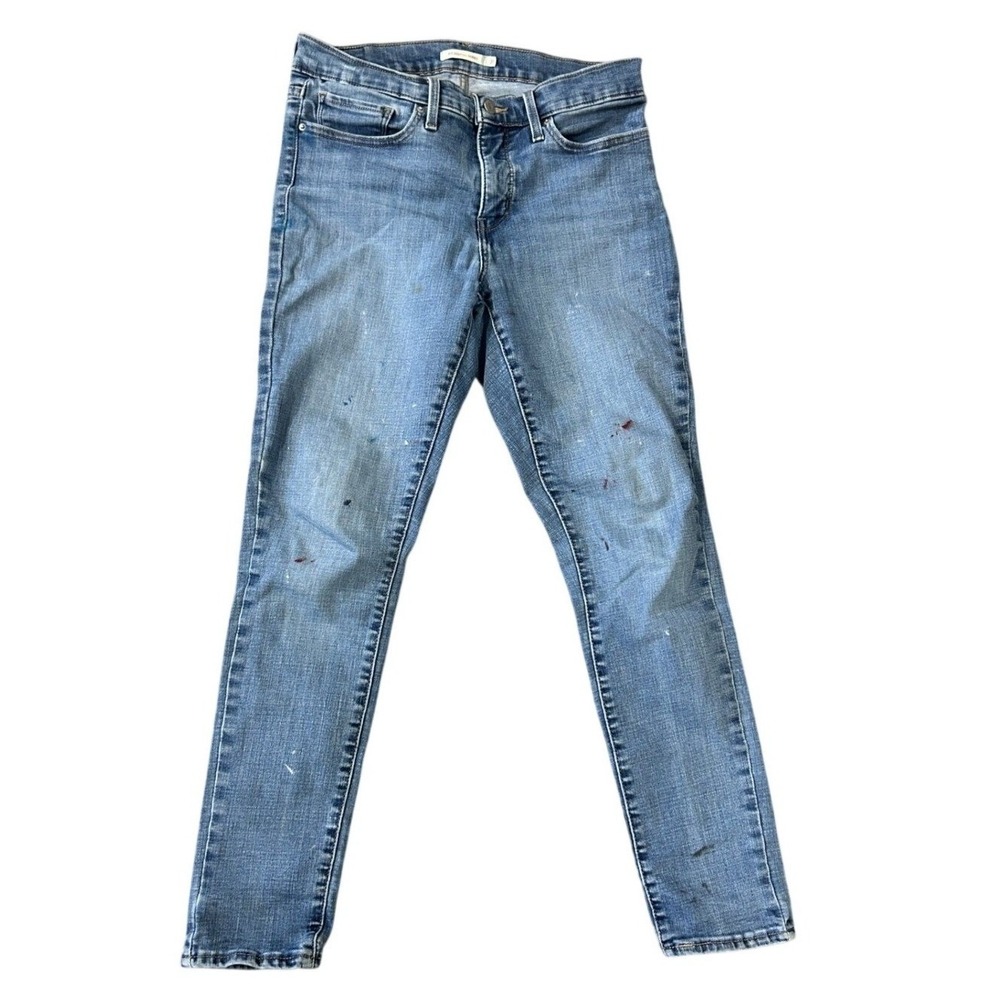 Levis 311 Shaping Skinny Jeans Womens 31X28 Blue Denim Med‎ Wash Paint Splatter